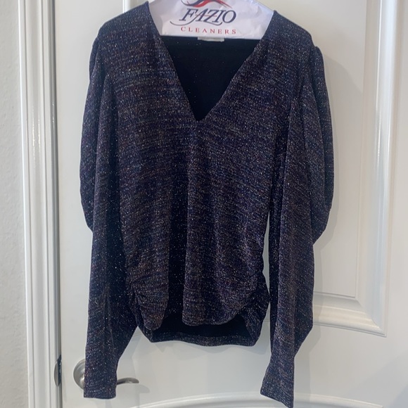 Ramy Brook Charlize Keyhole-Front Metallic Top Size L in Purple Multi - Picture 6 of 16